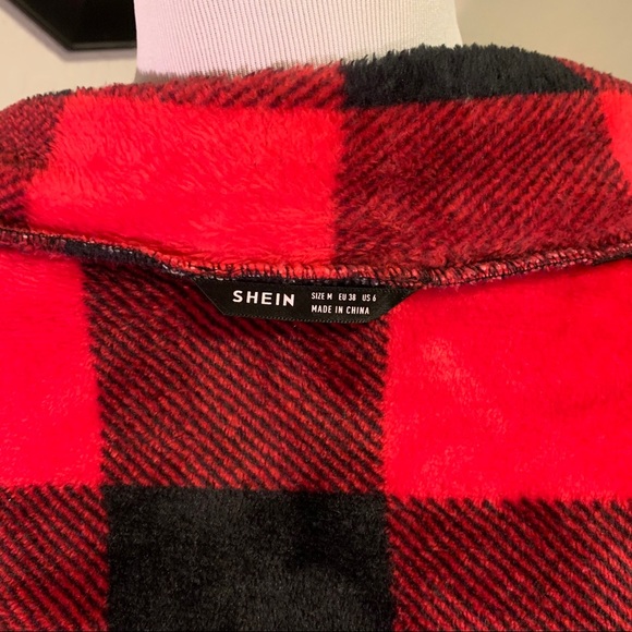 Shien medium collared Buttoned Fleece Plaid Jacket - Picture 4 of 7